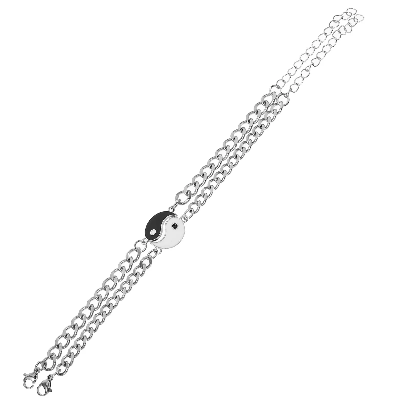 2Pcs Yin Yang Couple Bracelets Stainless Steel Adjustable Chain Matching Friendship Relationship Jewelry for Boyfriend