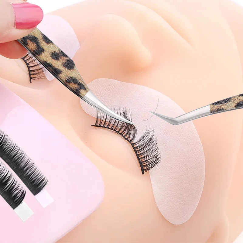 2Pcs Leopard Lash Tweezers Stainless Steel Superhard Tweezer 3D Volume Accurate Anti-Static Eyelash Extension Clip Beauty Tools
