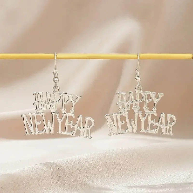 Fashion Happy New Year Number Pendant Earrings for Women Girls Colorful New Year Party Accessories Earrings 2025 Jewelry