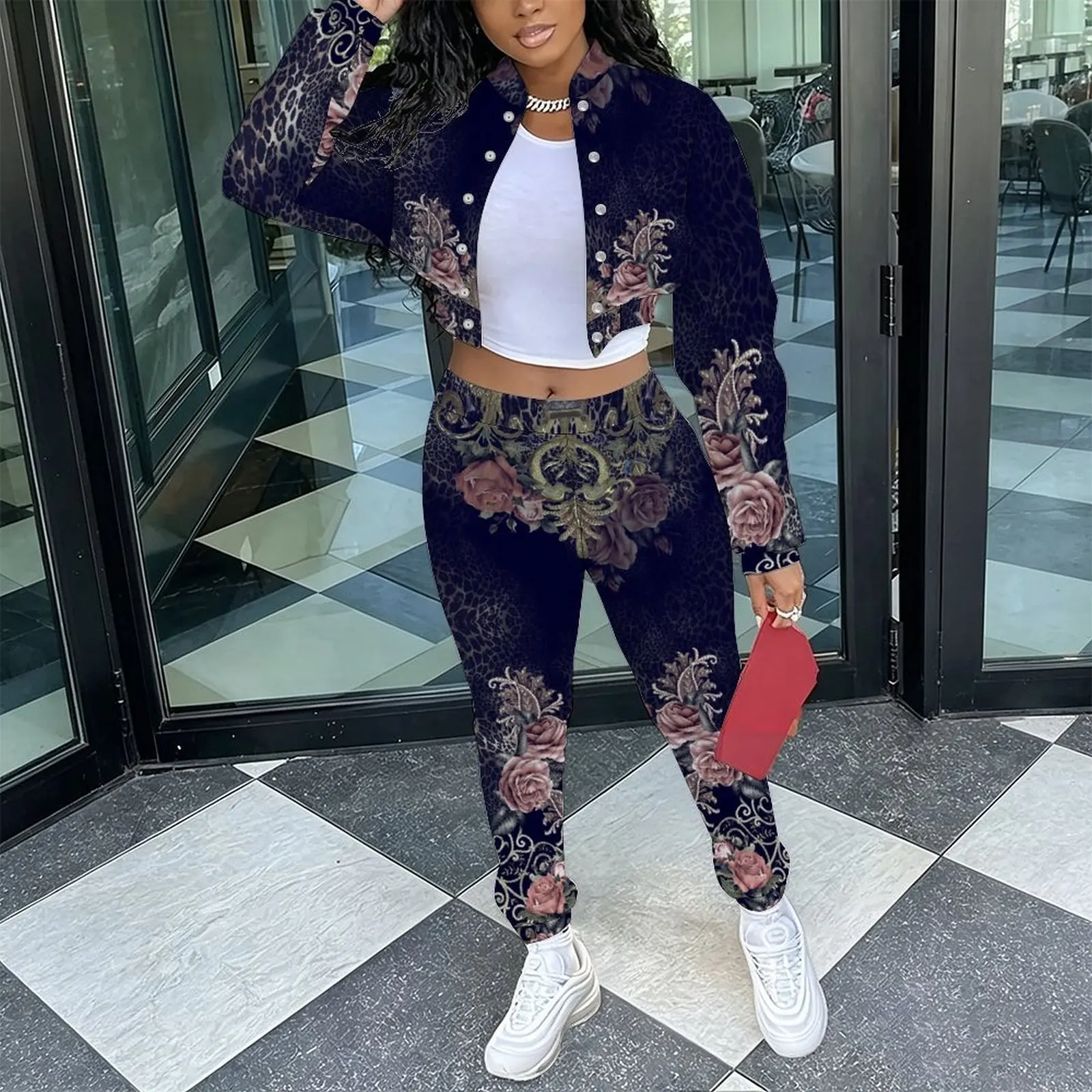 Female Elegant Sexy 2‑Piece Outfit Retro Slim Fit Long Sleeve Jacket   Everyday Commuting Vacation Fashion Long Pants