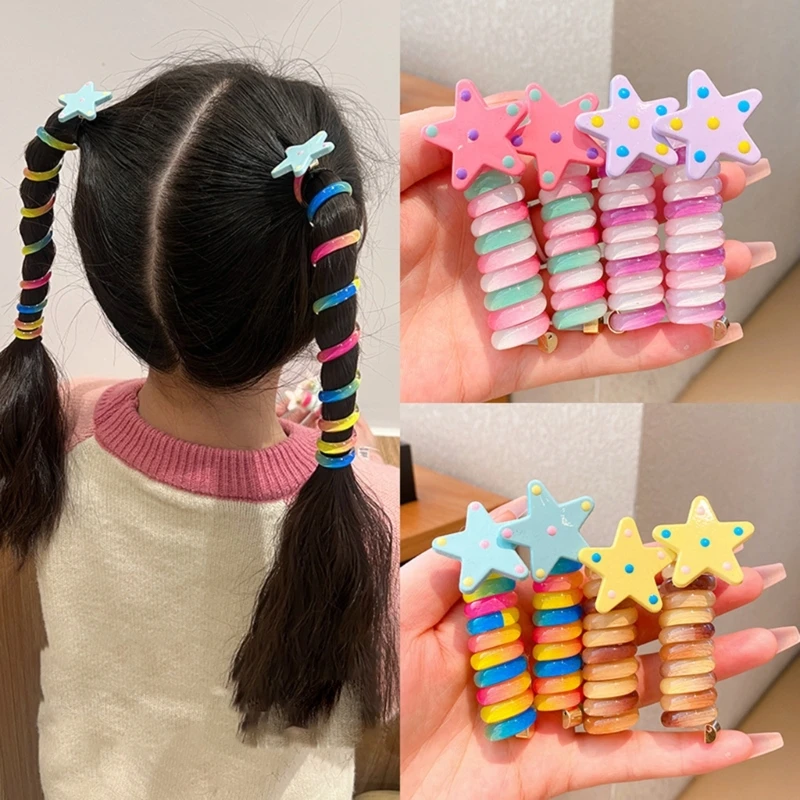 

2 PCs Baby Girls Star Rubber Bands Children Girls Elastic Telephone Wire Hair Scrunchies Colorful Kids Ponytail Hair Accessories