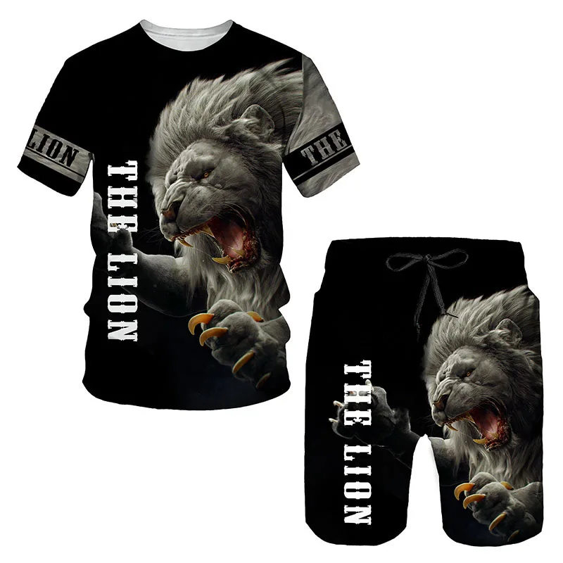 Animal Lion 3D Printed T-Shirts Shorts Sets Men\'s Tracksuits Fashion Oversized Short Sleeve T Shirt Pants Set Man Suits Clothing