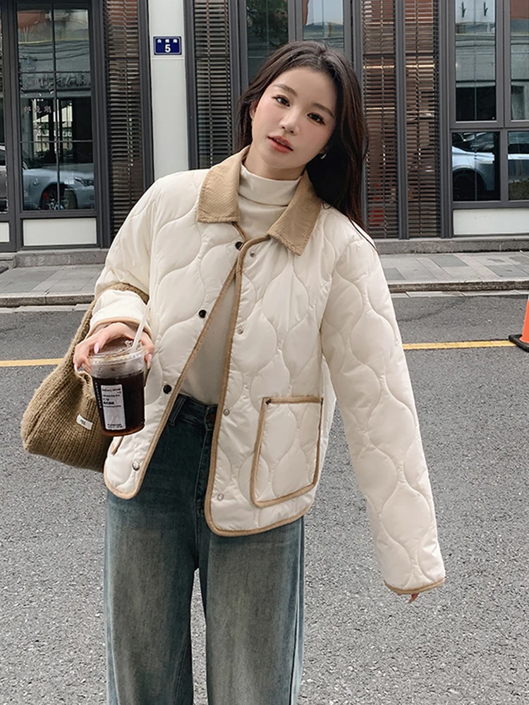 Jmprs Casual Sweet Women Puffy Coats Korean Winter Thick Warm Parkas Loose Long Sleeve Female Fashion Cotton Padded Down Jackets