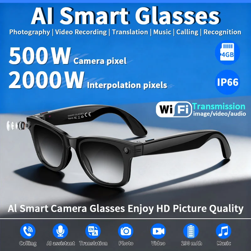 

LIGE 5MP Smart Photochromic Glasses AI Recognition Camera Photography Video Record Voice Wake Up Bluetooth Call Music Sunglasses