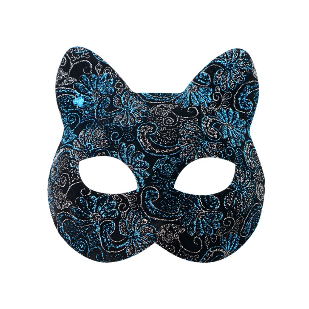 

Fancy Plastic Cat Face Masks Flower Shining Halloween Masquerade Mask Black Animal Half Face Mask Performance Props