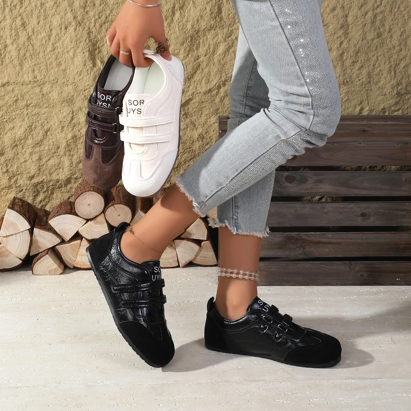 2025 primavera outono nova mulher plana mary jane tênis-velcro casual estilo coreano camurça sapatos de couro moda único sapatos