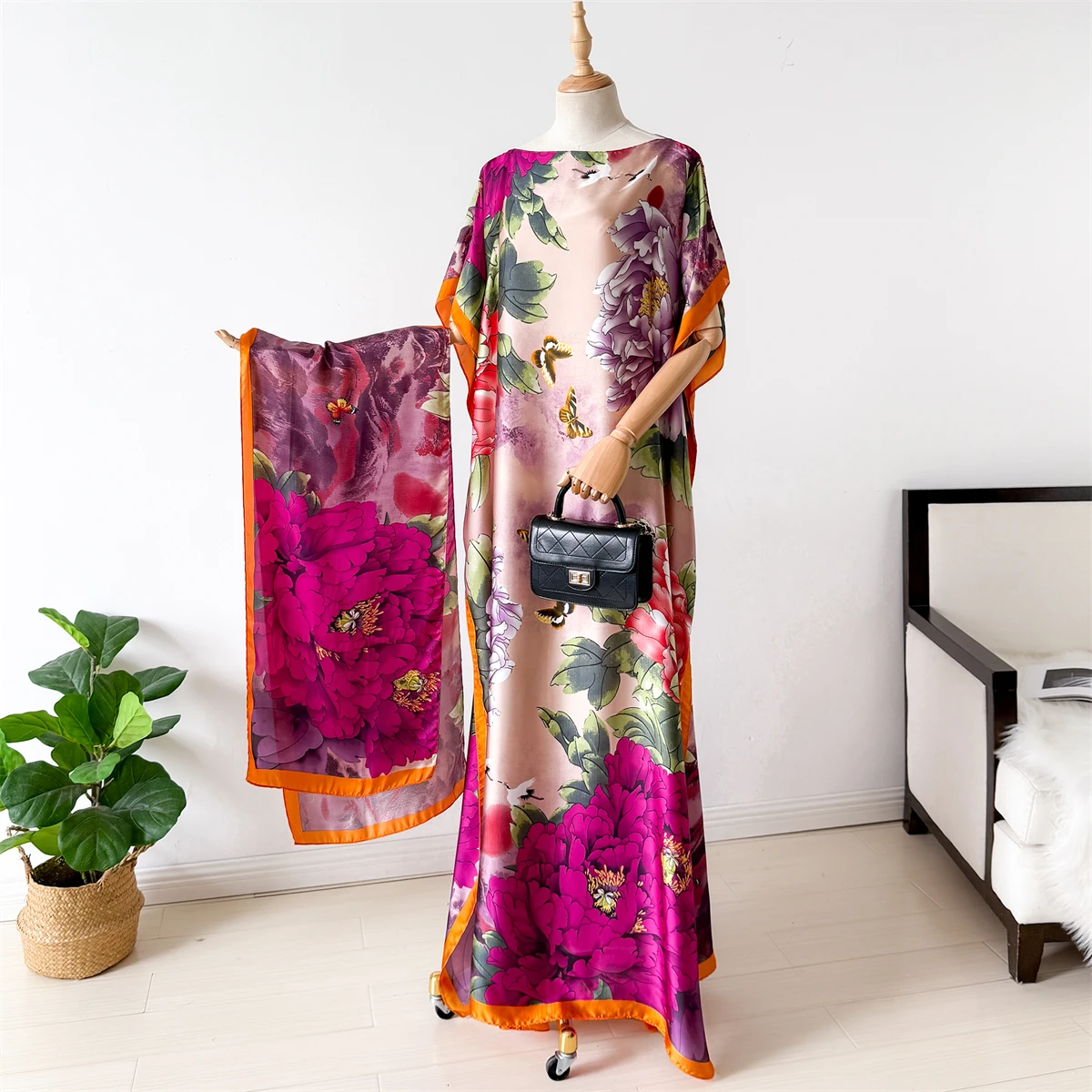 فستان صيفي أنيق جديد مع وشاح كبير دبي تركيا قفطان مسلم فضفاض عباية المرأة الأفريقية عادية ماكسي الطاووس شال رداء