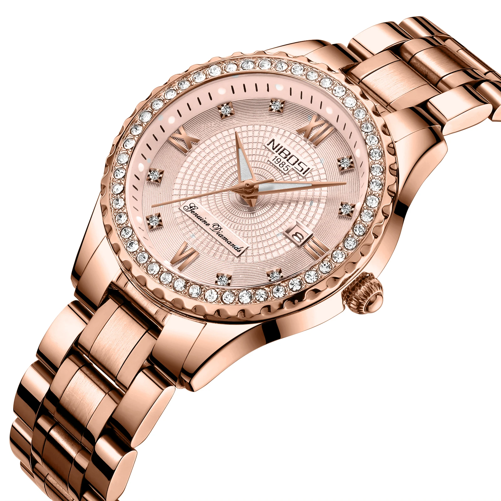 NIBOSI Watches for Women Diamond Luxury Rose Gold Analog Quartz Watch Classic Fashion Waterproof Luminous Ladies Female Watch