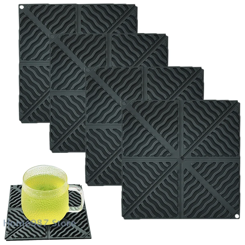 

4PCS Silicone Pot Holders, Trivets For Hot Dishes, Silicone Mat Foldable Hot Pads For Kitchen Non-Slip Hot Pots Cup Coasters