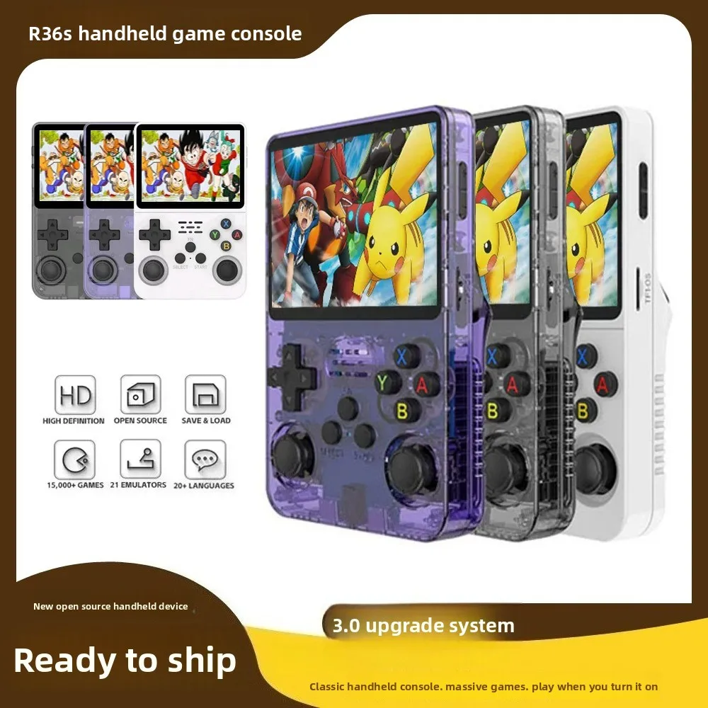 R36S Retro Handheld Game Console - 3.5 Inch IPS Screen, 64GB/128GB Portable Gaming Device with Built-in Games