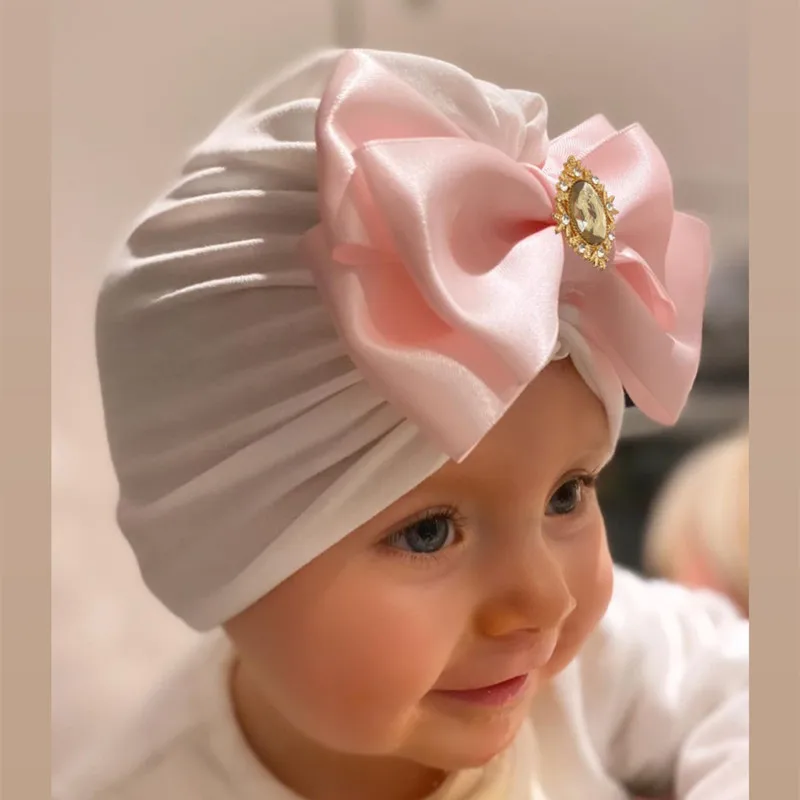 

Fashion Rhinestone Bowknot Infant Indian Hat Soft Cotton Baby Girls Caps