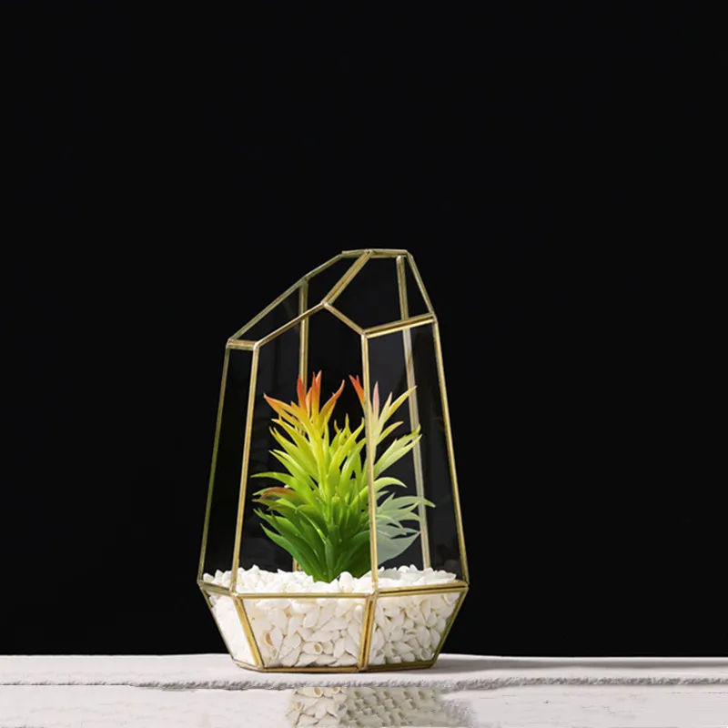 17*26cm Metal Frame Glass House Vase Home Decoration Gold Square Style Eternal Life Flower Gift Box Wedding DIY Prop