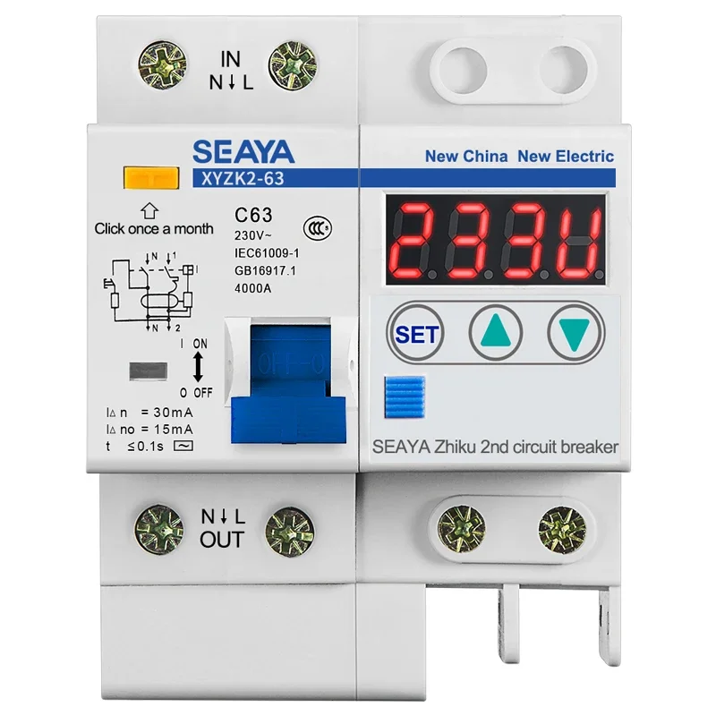 SEAYA Circuit Breaker Leakage Prevention Switch C63 50Hz 220V/230V Protective Device Over And Under Voltage XYZK2-63 1P+N