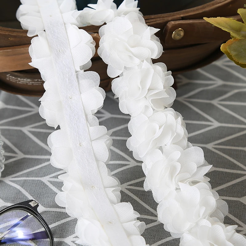 26 Blumen 14 Farben 3D Chiffon-Blumen DIY 5cm Breite Spitzenborte Spitzenband Dekoration Kleidungszubehör Ohne Stirnband – Detail 12