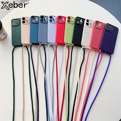 For Magsafe Magnetic Wireless Charging Neck Strap Rope Case For iPhone 16 15 11 12 13 14 Pro Max Mini 8 Plus X XR Silicone Cover