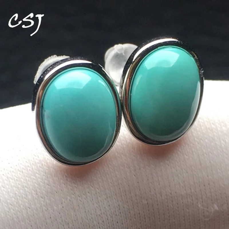 CSJ Genuine Natural Turquoise Earrings Sterling 925 Silver  for Women Party Birthday Christmas Jewelry Gift