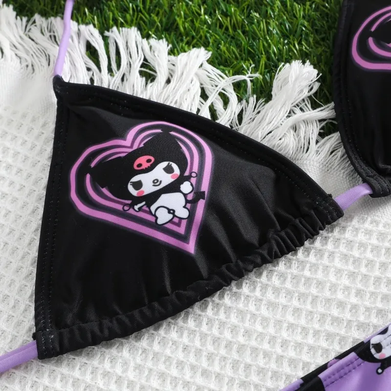 Kuromi Melody Cartoon Anime Cute Sexy Kawaii Bikini Set Push-up Bra Seaside Holiday Beachwear Pool Party Swimsuit Y2k Swimwear