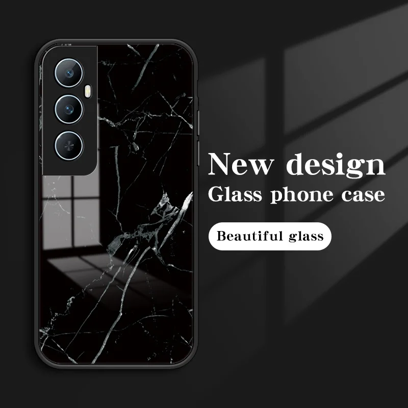 Realme C65 4G RMX3910 Case Marble Grain Tempered Glass Hard Back Cover Phone Case Silicone Bumper for Realme C65 4G RMX3910