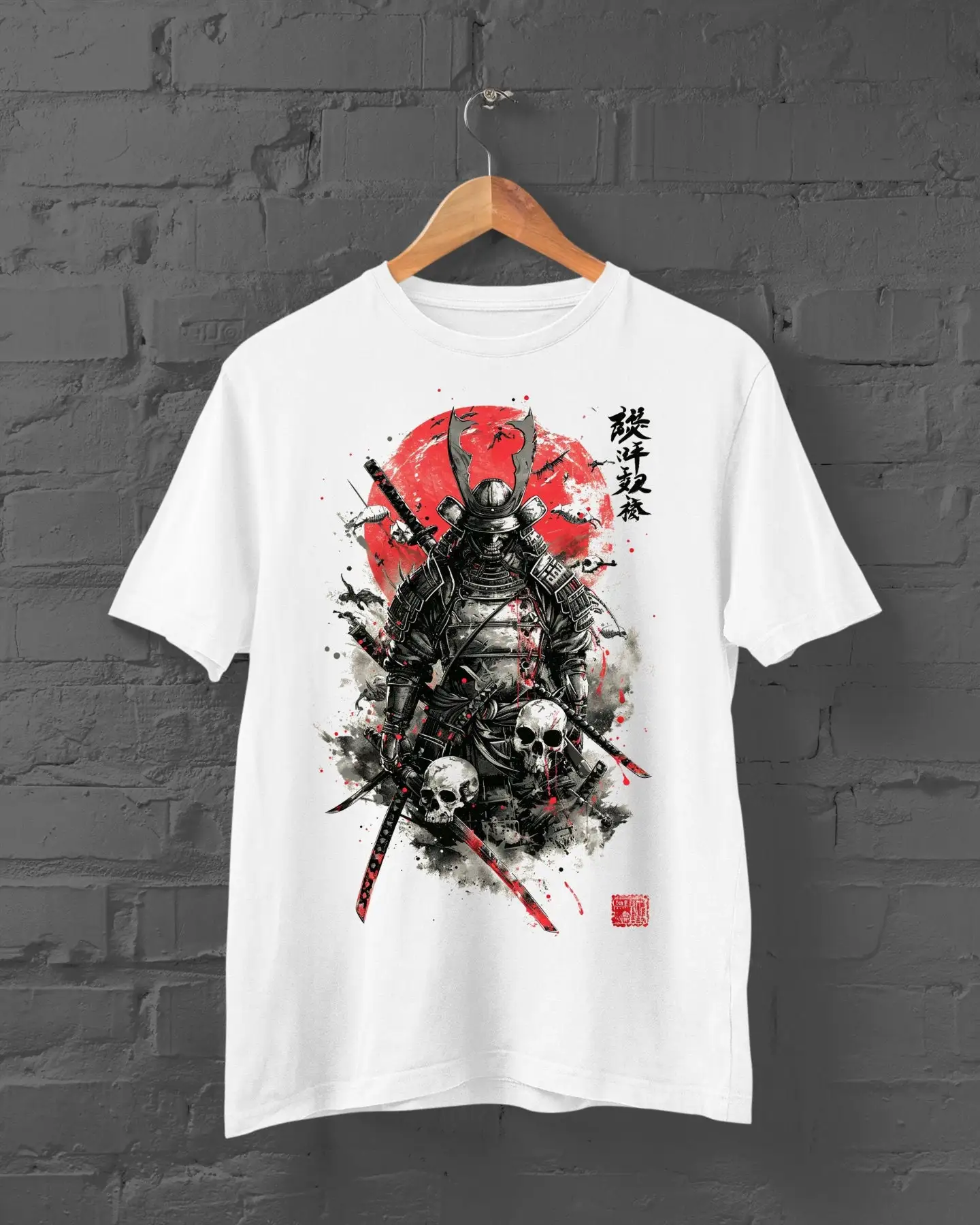 Japanese Samurai T Shirt Kanji Harajuku Y2K Top Anime Streetwear PrinT