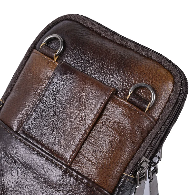 Vintage Men Cowhide Waist Bag Leather Shoulder Crossbody Bag Fanny Pack Male Belt Bum Purse Travel Casual Handbags Phone Pouch