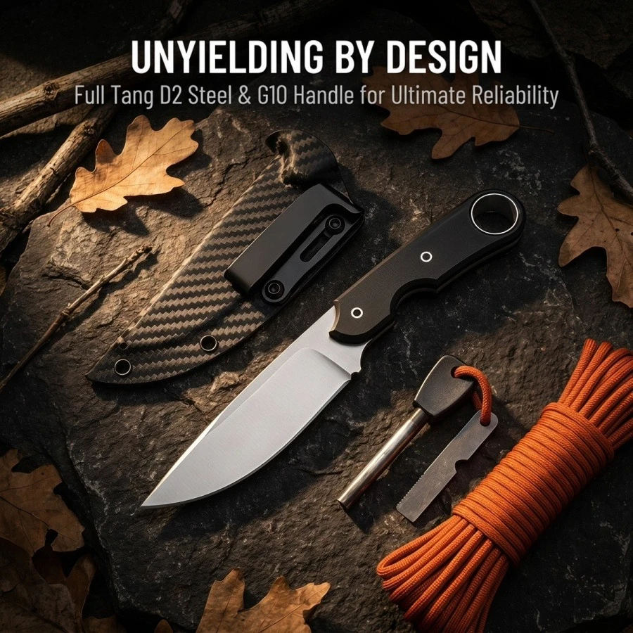Basic 1 Sheathed Straight Knife D2 Blade and G10 Handle High-hardness Sharp Outdoor Camping and Exploration Tool Men's Gifts