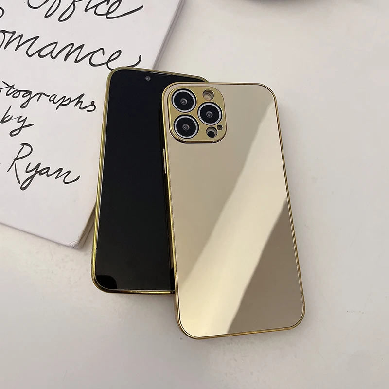 Luxury Solid Color Plating Mirror Shockproof Phone Case For IPhone 15 Pro Max 13 12 11 14 Pro Max Plus Makeup Mirror Back Cover