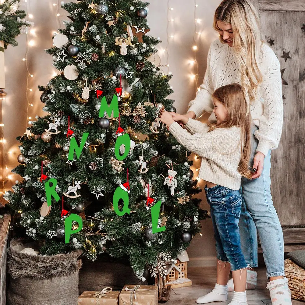 Christmas Creative 26 Lettersdecorative Pendants Double Side Printed Christmas Tree Letters Home Party Gifts For Home Car