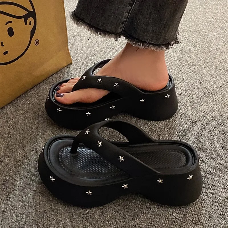 Damen-Flip-Flops, Sommer-Sandalen mit dicken Sohlen, leichte EVA-Hausschuhe, Outdoor-Plateau-Sandalen für Damen, lässige Strandschuhe