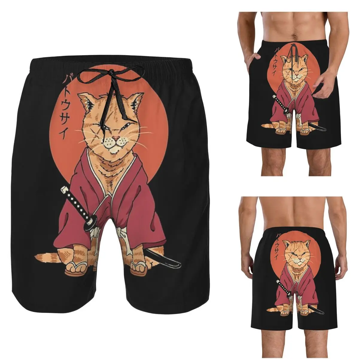 Catana Cats Retro Samurai Yakuza Holder Trunks Beach Board Shorts Casual Quick Dry Swimming Summer Men Pants