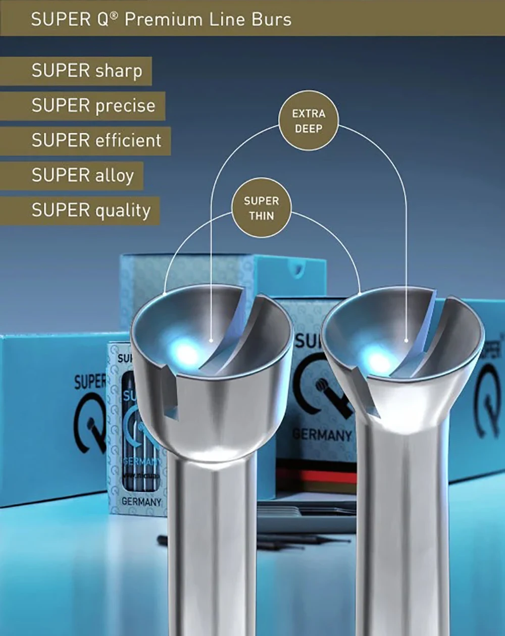 SUPER Q 2C2 Cup Bur Tool Steel Milling Cutter Super-Thin Sides & Cutting Edges Stone Setters Hollow Drill Bur for Rounding