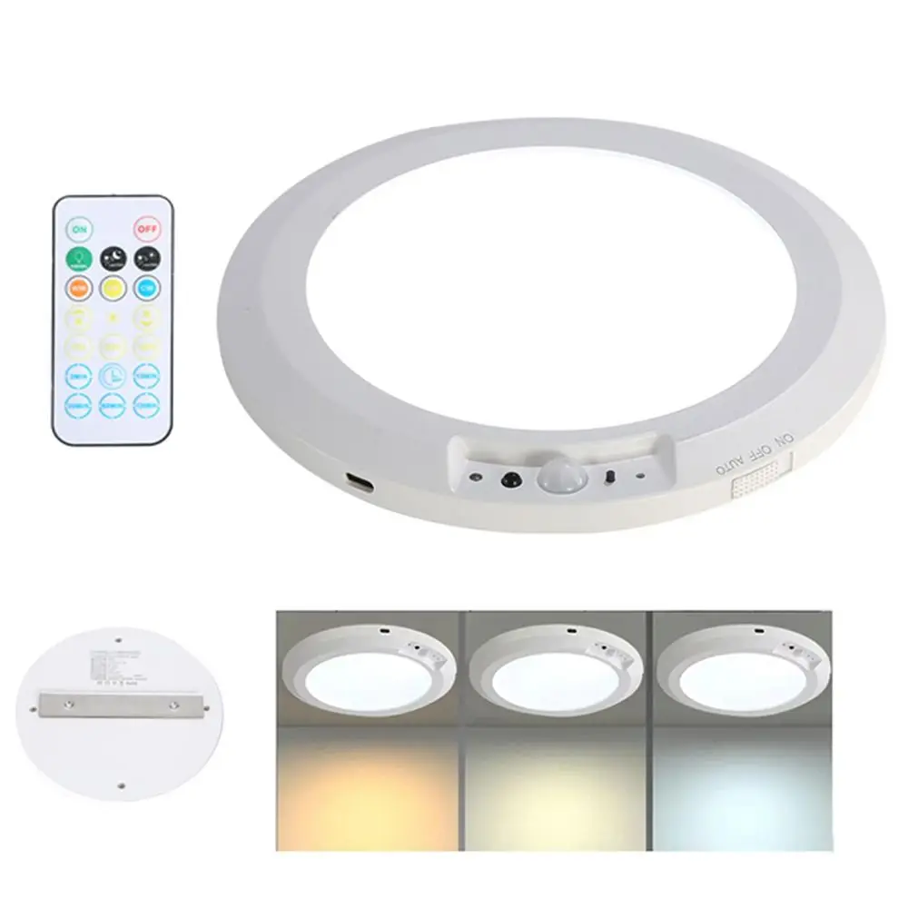 

Round Motion Sensor Lights 3 Color Wireless induction Night Light Motion Activated with Remote Control Ceiling Light Balcony