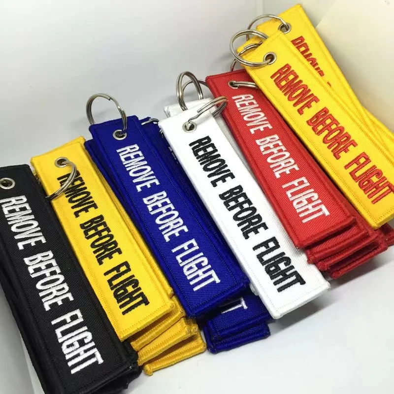 SOMEHOUR 12 PCS Wholesale Aviation Keychain Remove Before Flight Both Embroidery Backpack Accessory For Motorcycles Cars Key