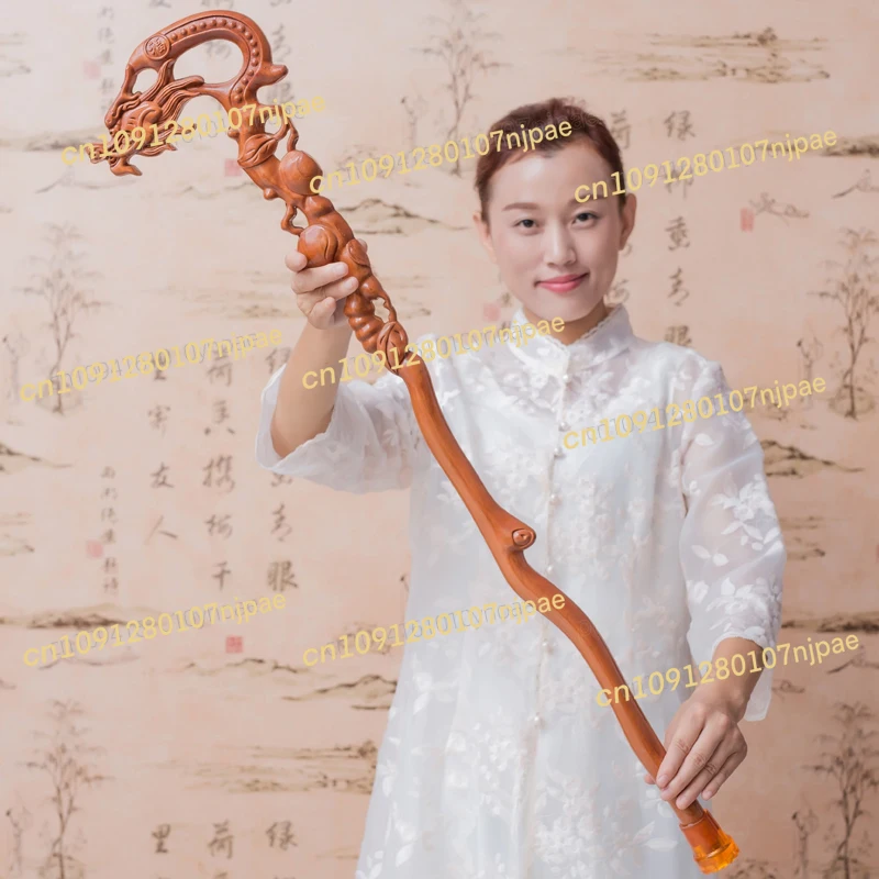 

Трость из персикового дерева, кран, костыль, трость для пожилых людей, резьба по цельному дереву.