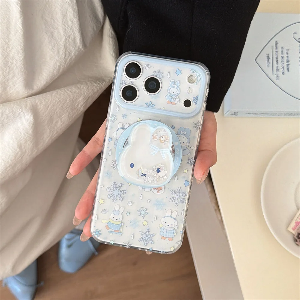 Urocze etui na telefon z motywem śnieżynki, królika i magnesem do iPhone'a 17 Pro 14 15 16 Pro Max z funkcją Magsafe, podstawka do kręcenia, kreskówkowe etui. — zdjęcie produktu 2