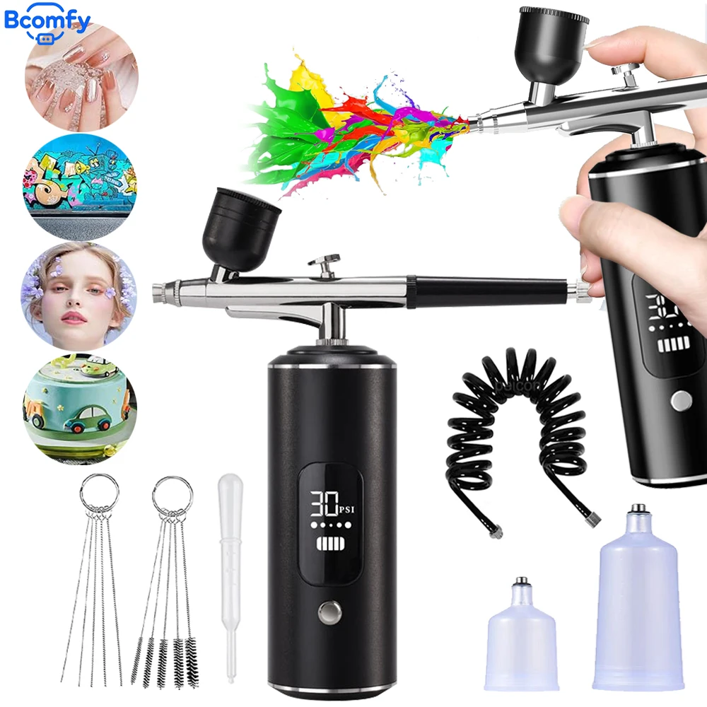 

Airbrush Nail With Compressor Rechargeable Wireless Handheld Air Spray Gun Compressor Kit for Nails Art Model Painting Crafts