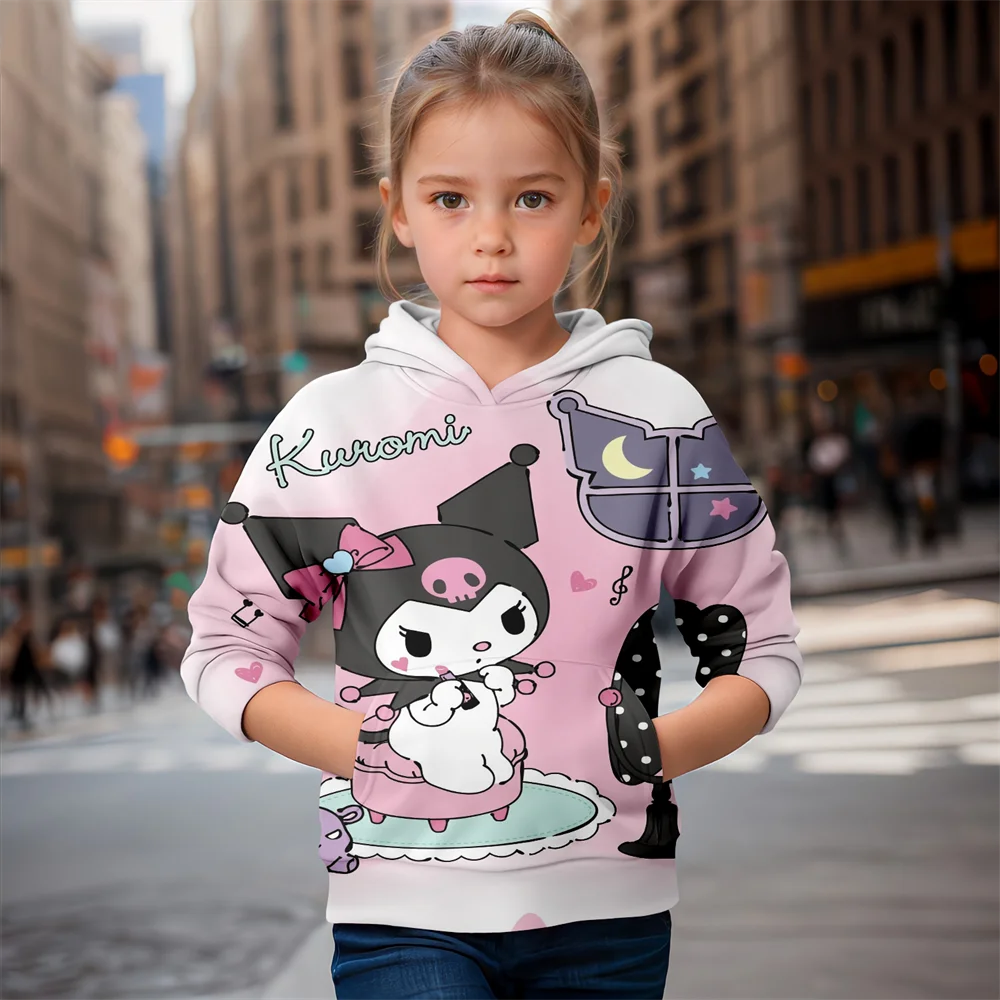 Cartoon MINISO Stitch en Hello Kitty 3D-geprinte meisjeshoodies met lange mouwen en capuchon mooie trui meisjeskleding tops