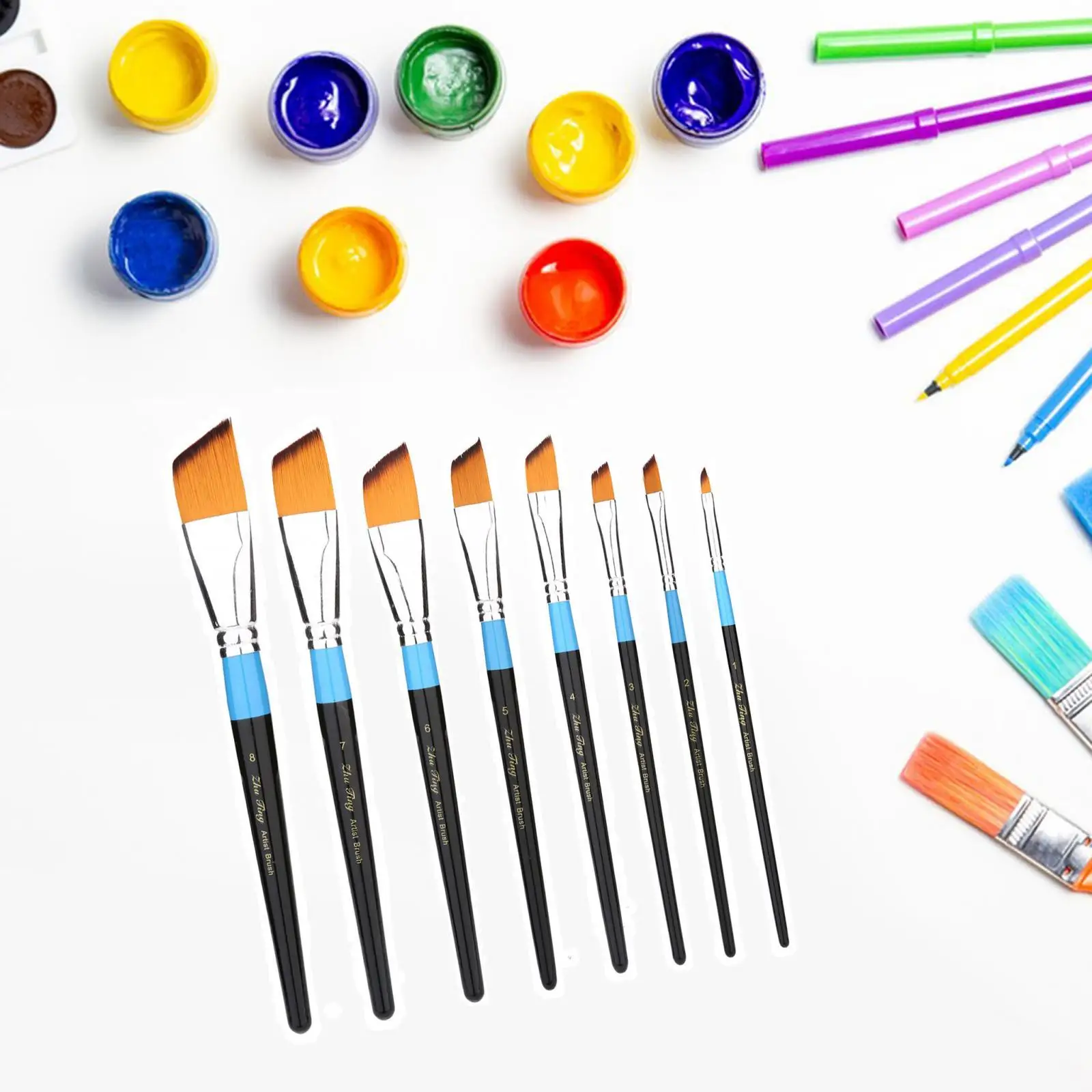 8 Stück Pinsel Set Professional auf Leinwand, Holz, Gesicht und Modelle Nylon Haar Pinsel für Gouache Öl Aquarell Malerei