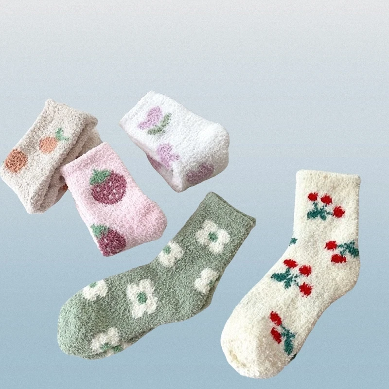 

2024 New Fashion 2/4 Pairs Coral Fleece Socks Mid-tube Women's Socks Winter Thickened Fleece Home Confinement Sleeping Socks