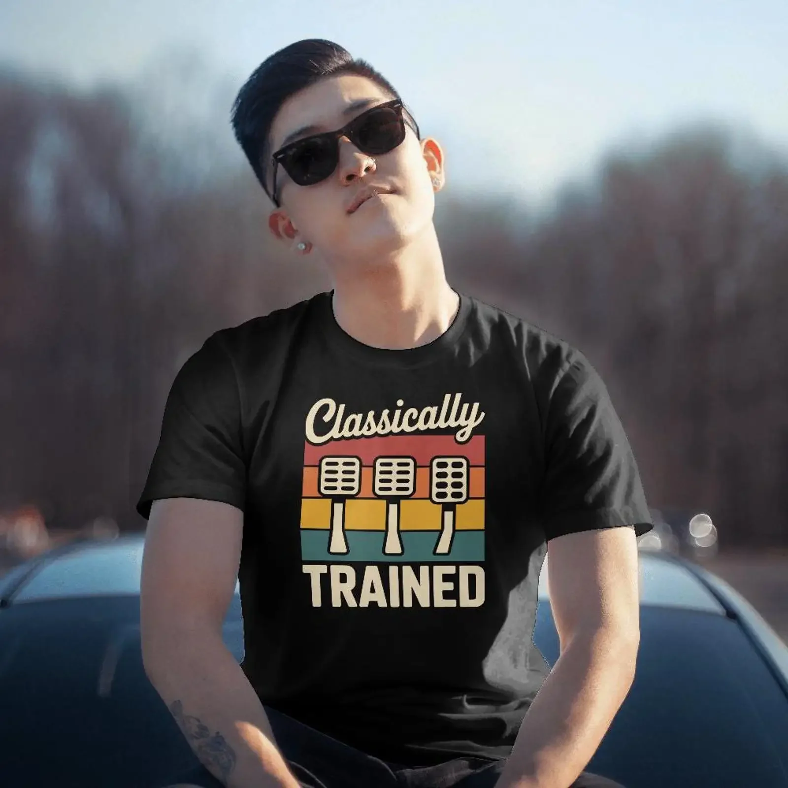 Funny Classically Trained Manual Car Driver Vintage T Shirt 3 Pedals Clutch Brake Gas Gearhead Humor vintage Washed Breathable