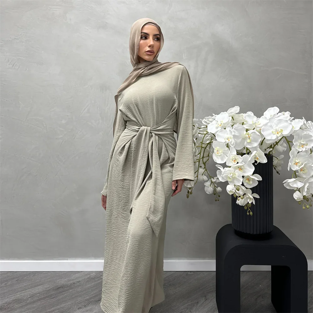 

2024 New Elegant Ramadan Muslim Modest Dress For Women Eid Arabic femme Plain Abaya Dubai Clothing Islamic Turkey Kaftan Dresses