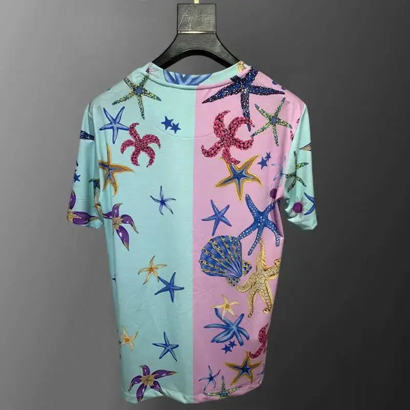 Brand Casual Slim Tee Shirt Homme Sea World Print Short Sleeve T-shirt Men\'s Summer New Tshirt For Men Social Club Outfits