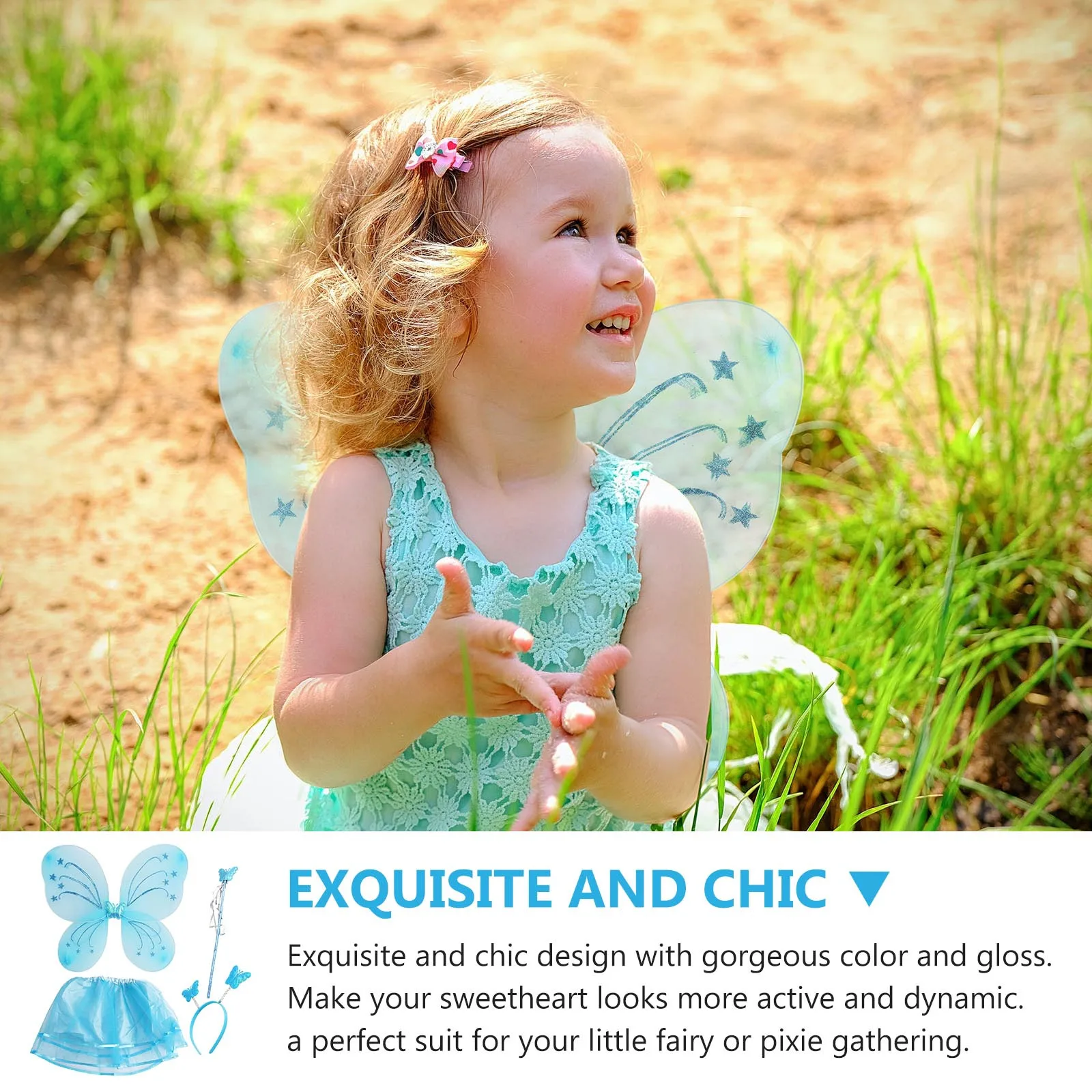 

4Pcs Butterfly Fairy Costume Set Skirt Wings Headband Princess Dress Outfit for Cosplay Birthday Party Fairy Costume
