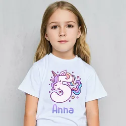 Personalised Unicorn Print Kids Birthday T-shirt Childs Custom Name Clothes Tops Girls Shirt Birthday Party Outfits Cute T Shirt