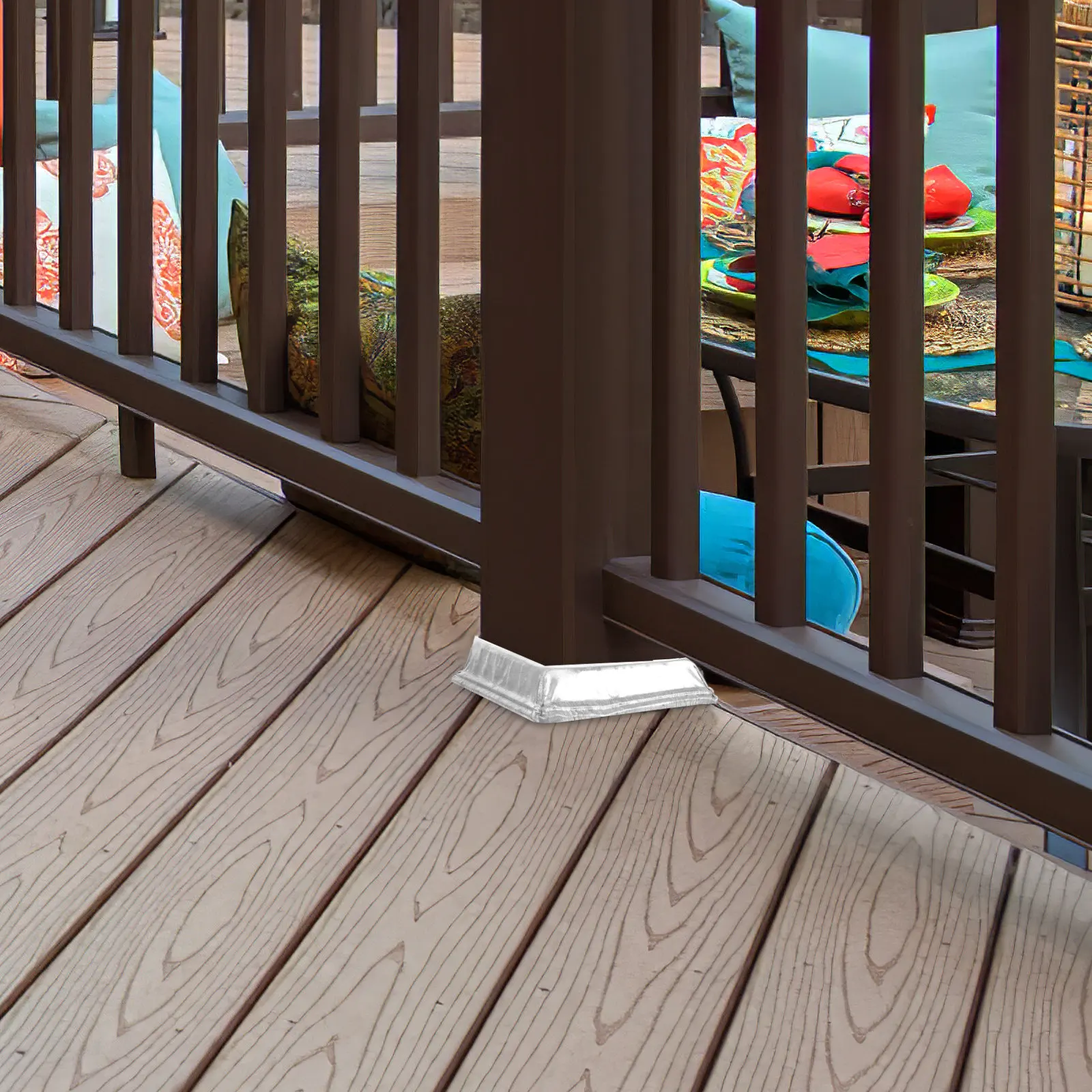 

4pcs Iron Sheet Foot Covers Lightweight Deck Railing Base Plates For Fence Handrail Pavilion Deck Post Bases Railing Post Cover