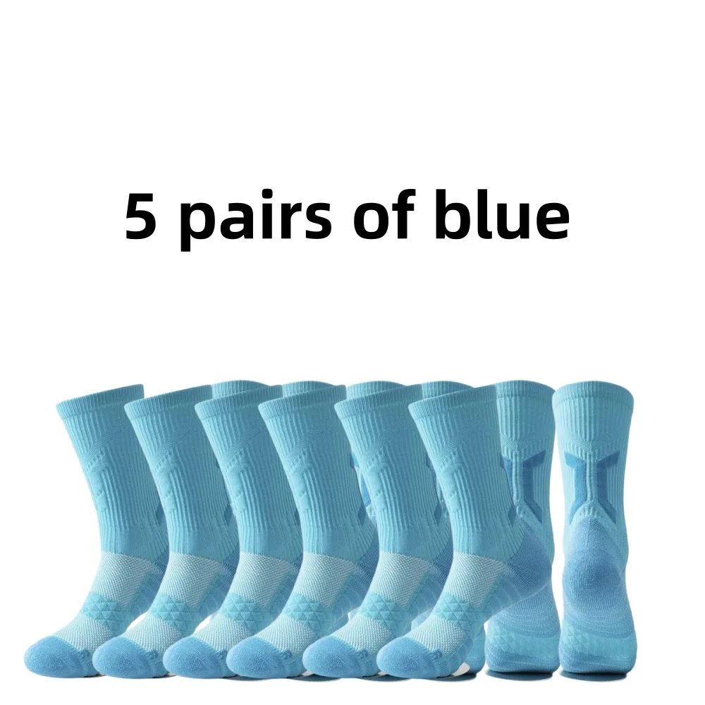 

5 пар профессиональных баскетбольных носков, спортивных носков, сезонных носков для бега на открытом воздухе, мужских и женских носков для фитнес-центров.