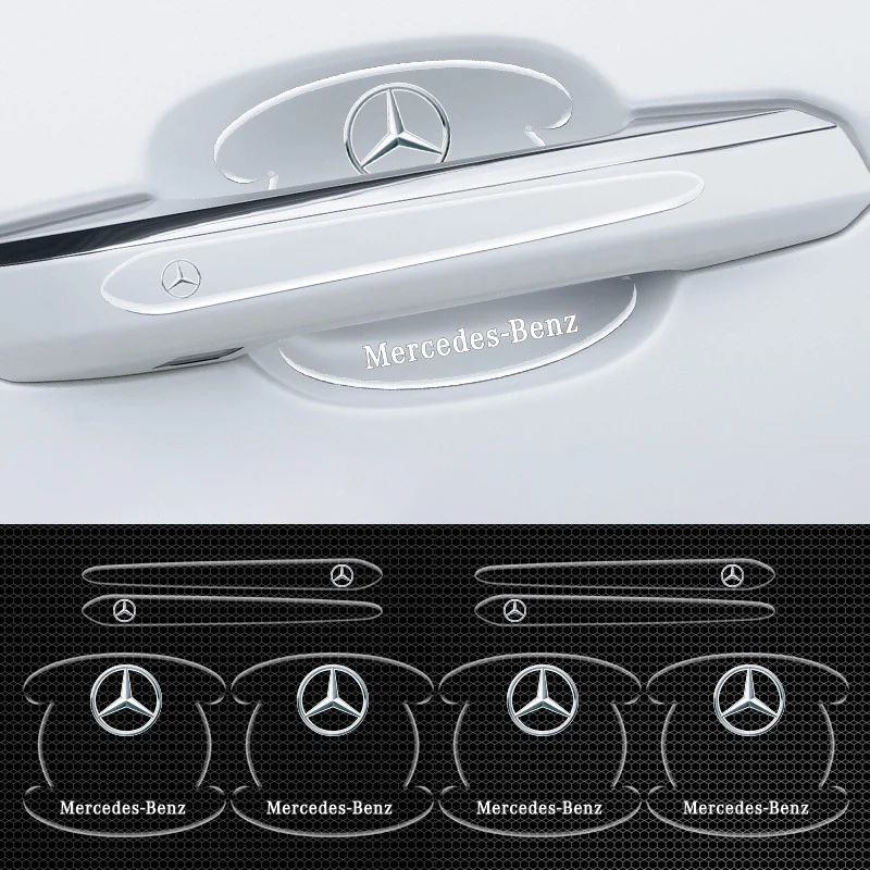 8 Uds manija de puerta de coche protección puerta Exterior pegatinas de cuenco accesorios de estilo para Mercedes Benz W213 W205 X253 E C GLC clase