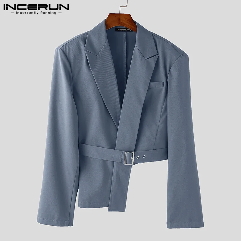 Incerun topos estilo coreano moda masculina desconstrução design cinto terno casaco casual simples masculino sólido manga comprida blazer S-5XL