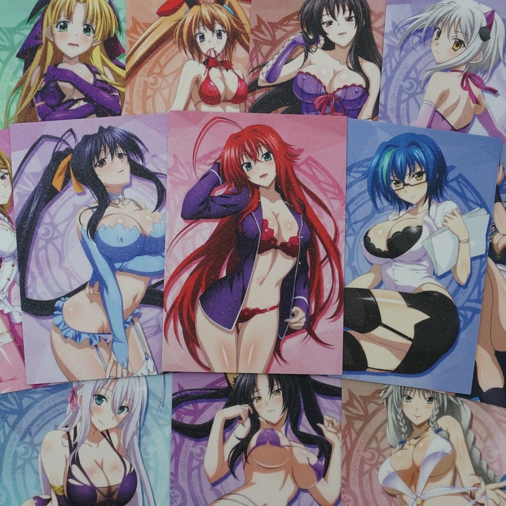 40pcs/set High School DxD Girls Shiny Frosted Paper Cards Rias Akeno Xenovia Shidou Sexy Anime Female Characters Collection Card