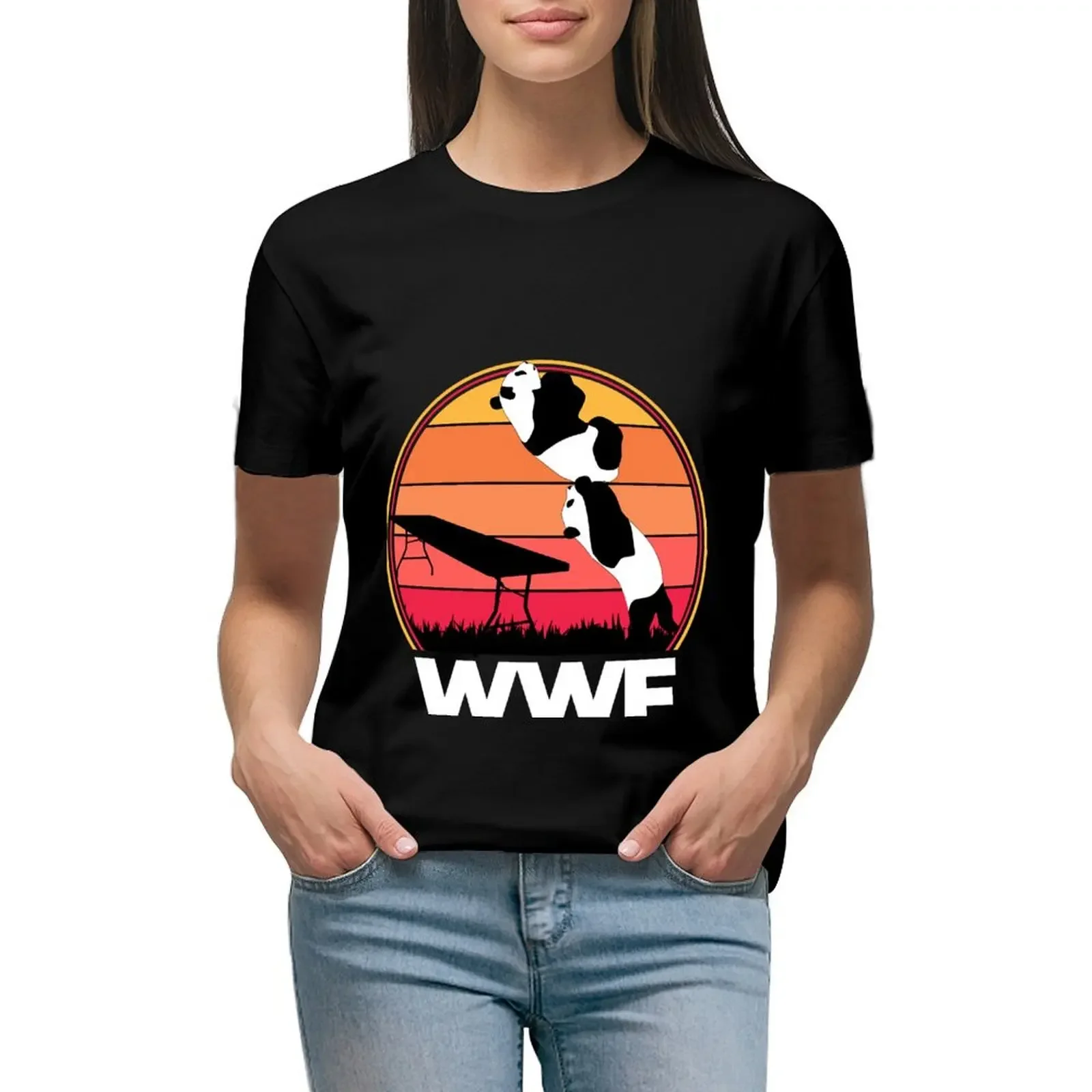 

WWF wrestling pandas T-Shirt new edition female funny animal print t shirts for Women loose fit