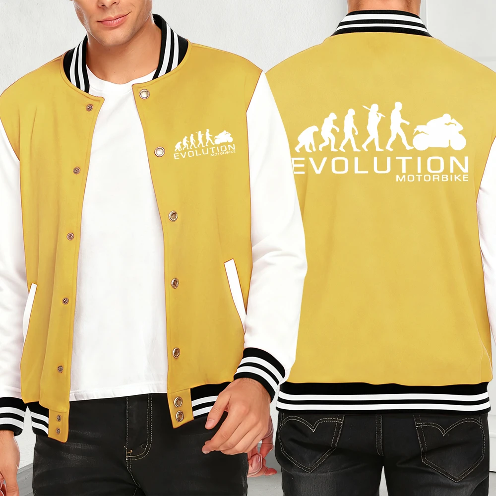 

Эволюционный мотоцикл с забавным принтом, мужская уличная одежда, свободная одежда с героями мультфильмов, модные повседневные куртки, осенний флисовый бейсбольный трикотаж